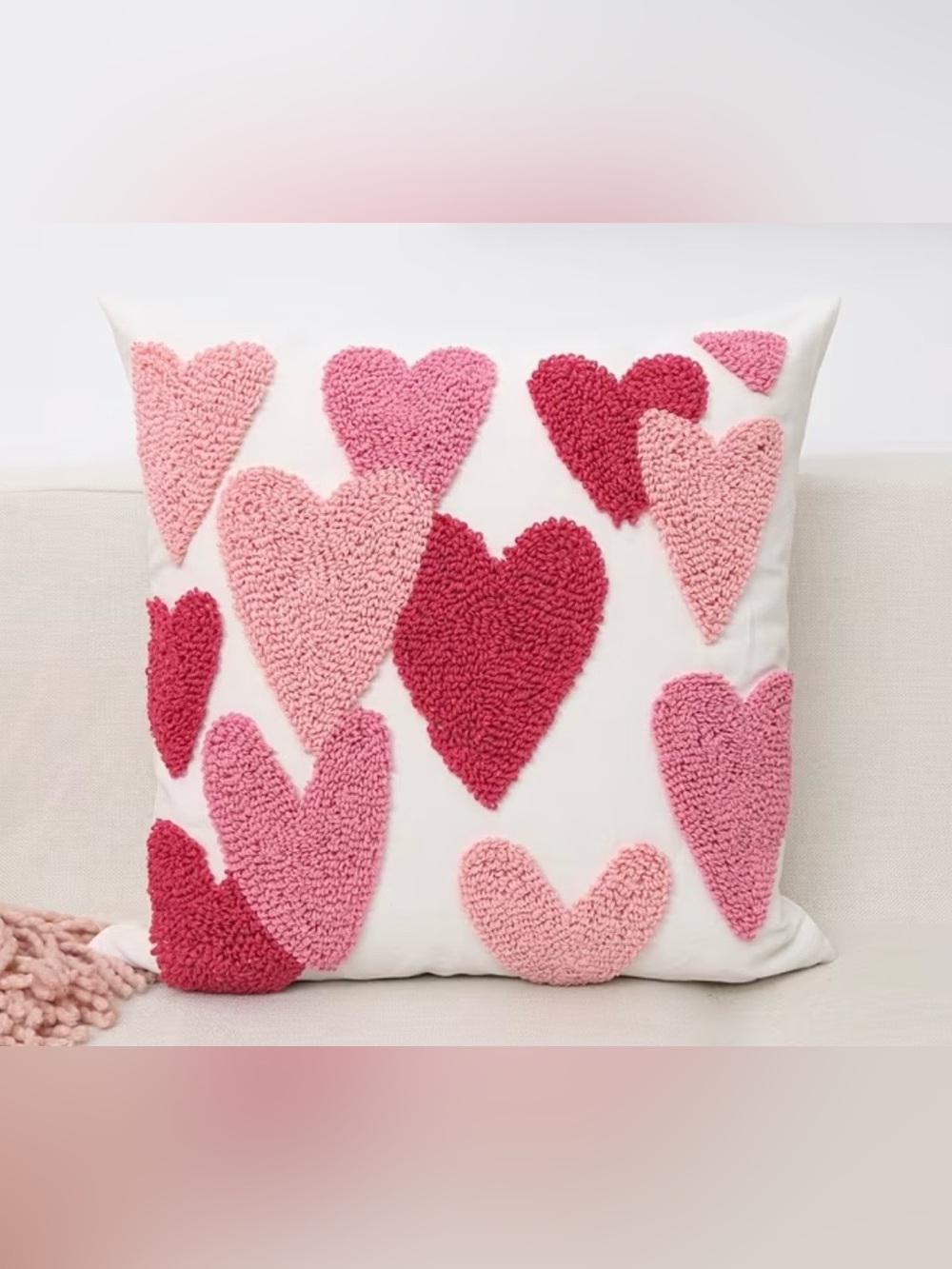 Heart Chenille Decorative Pillow Cover - Pink & Red-18”
